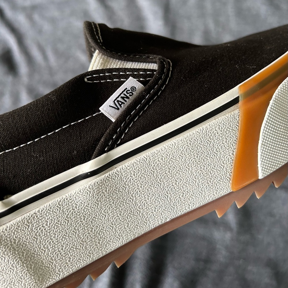 VAN Slip-On Stacked Era Black, White, & Gum Platform Shoes